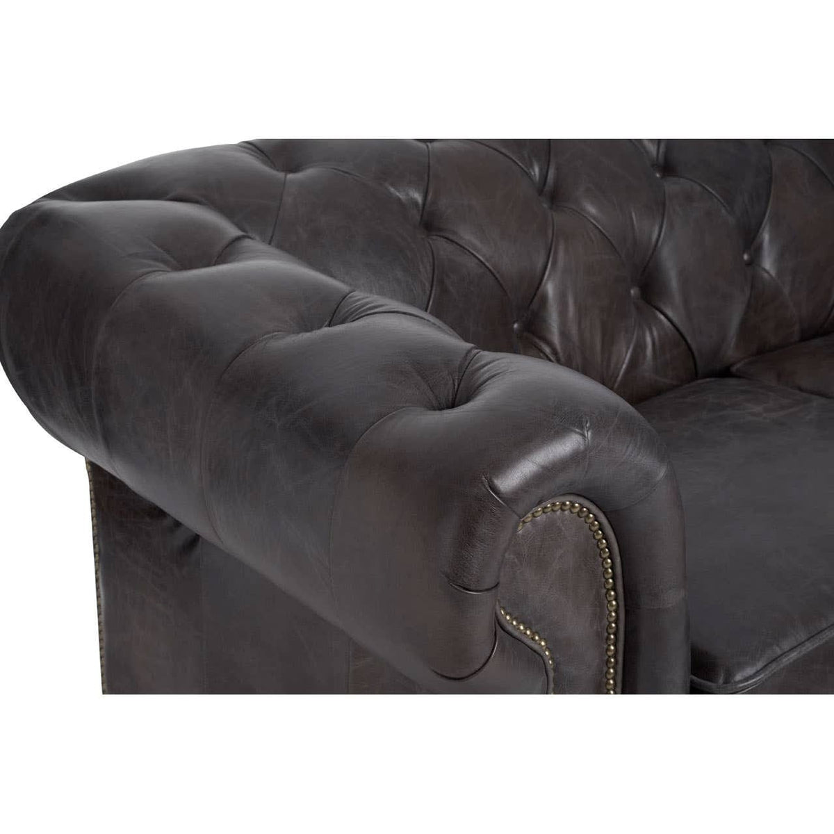 Esperance Living Victor Dark Grey Brown Leather Chesterfield 2 Seat Sofa House of Isabella UK