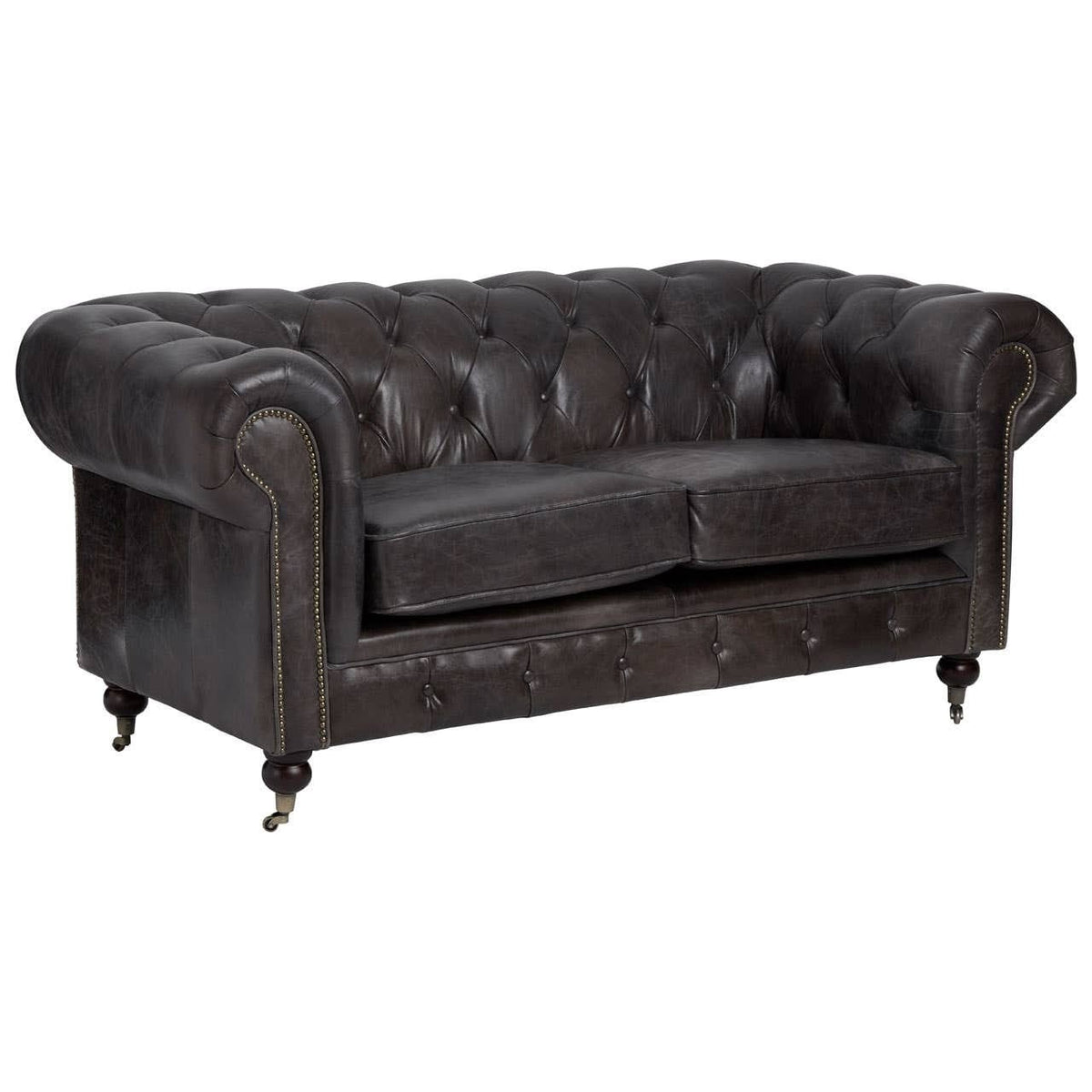 Esperance Living Victor Dark Grey Brown Leather Chesterfield 2 Seat Sofa House of Isabella UK