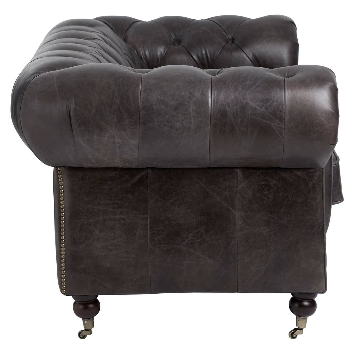 Esperance Living Victor Dark Grey Brown Leather Chesterfield 2 Seat Sofa House of Isabella UK