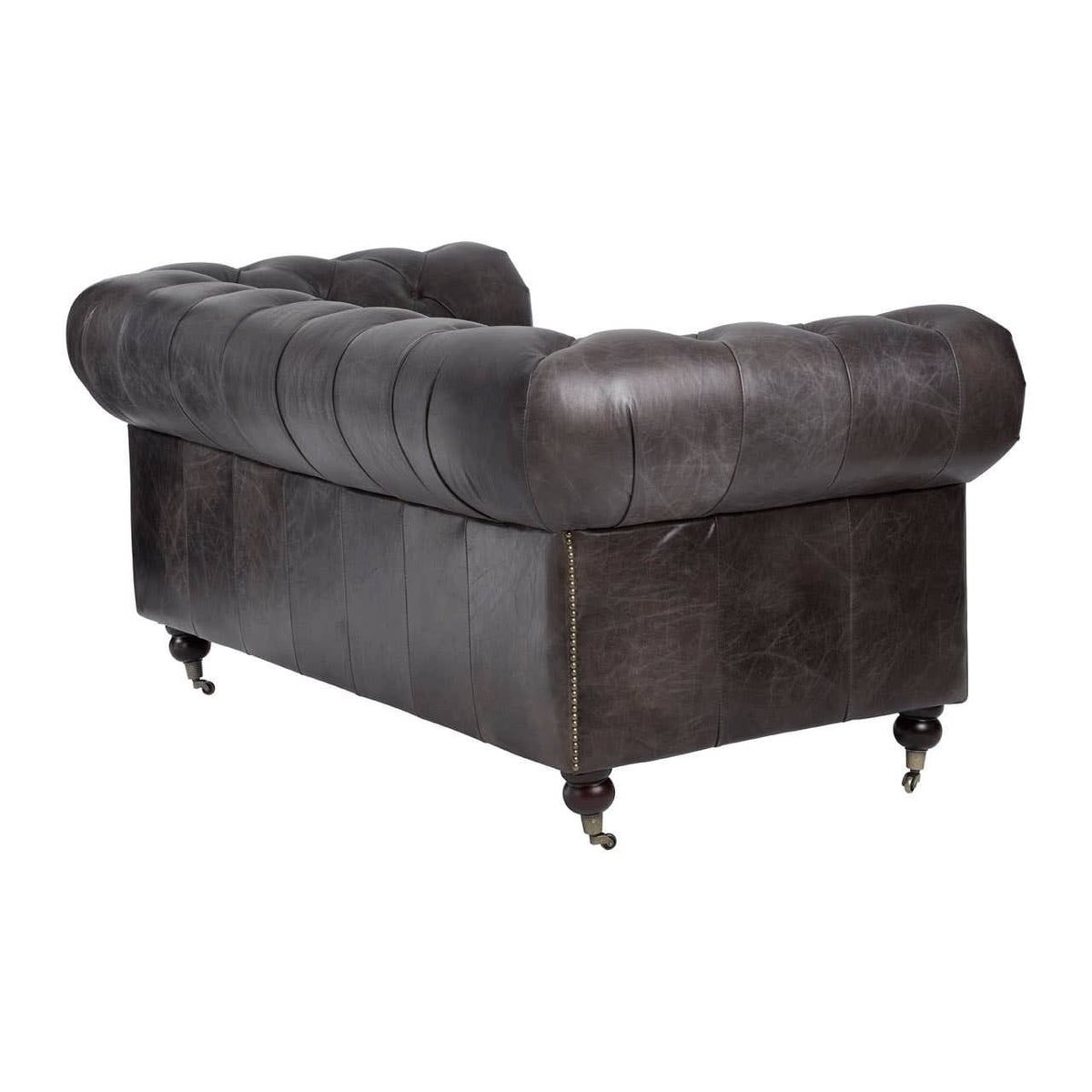 Esperance Living Victor Dark Grey Brown Leather Chesterfield 2 Seat Sofa House of Isabella UK
