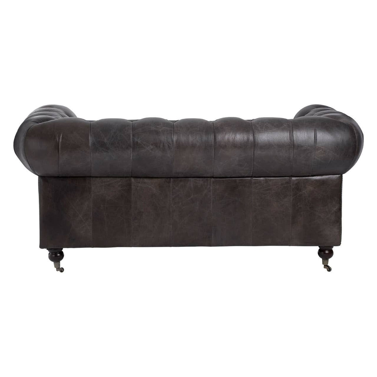 Esperance Living Victor Dark Grey Brown Leather Chesterfield 2 Seat Sofa House of Isabella UK