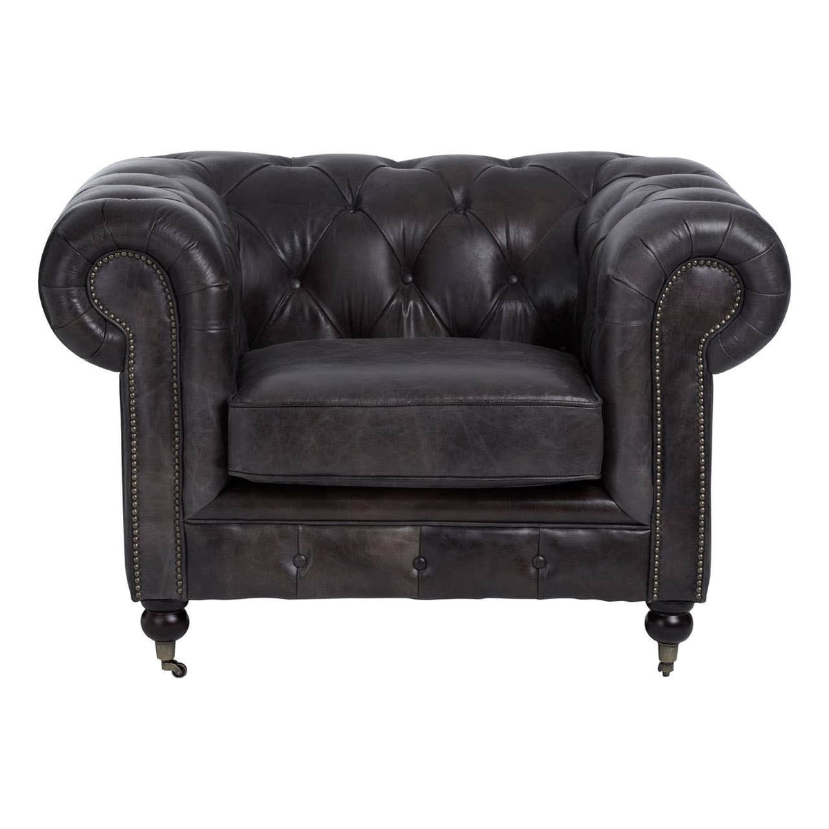 Esperance Living Victor Dark Grey Brown Leather Chesterfield Chair House of Isabella UK