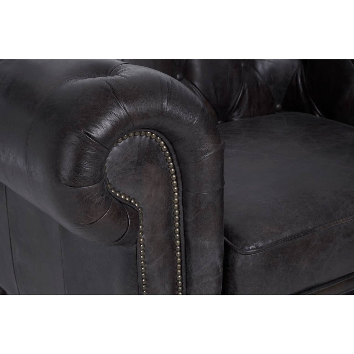 Esperance Living Victor Dark Grey Brown Leather Chesterfield Chair House of Isabella UK