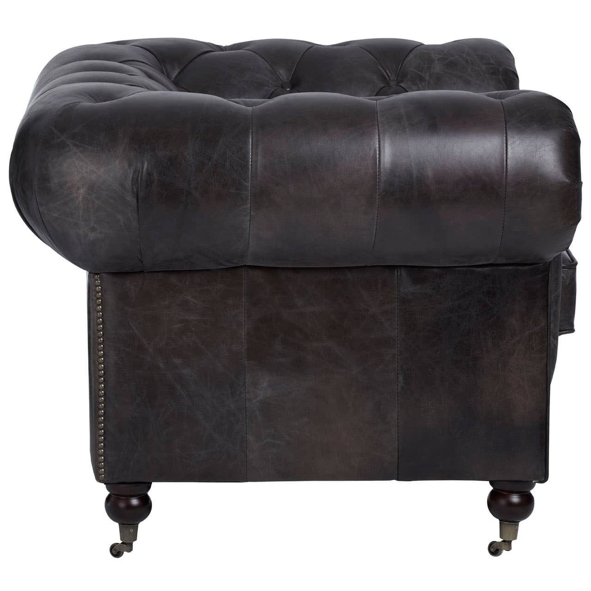 Esperance Living Victor Dark Grey Brown Leather Chesterfield Chair House of Isabella UK