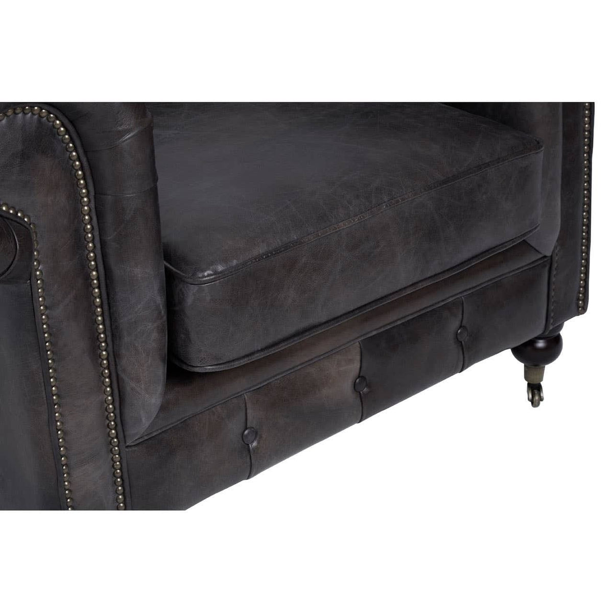 Esperance Living Victor Dark Grey Brown Leather Chesterfield Chair House of Isabella UK