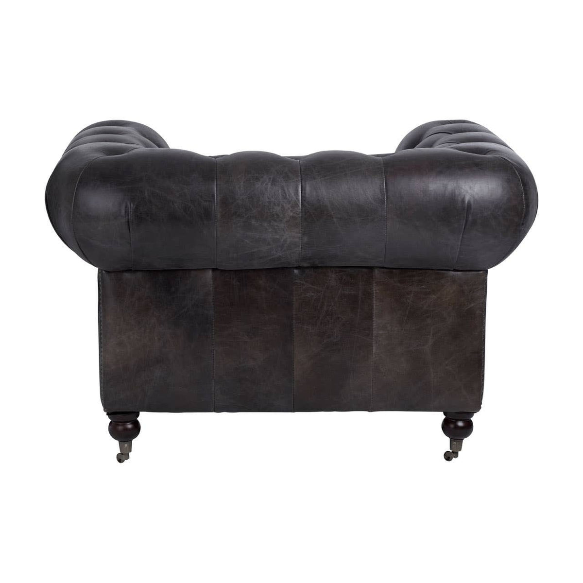 Esperance Living Victor Dark Grey Brown Leather Chesterfield Chair House of Isabella UK