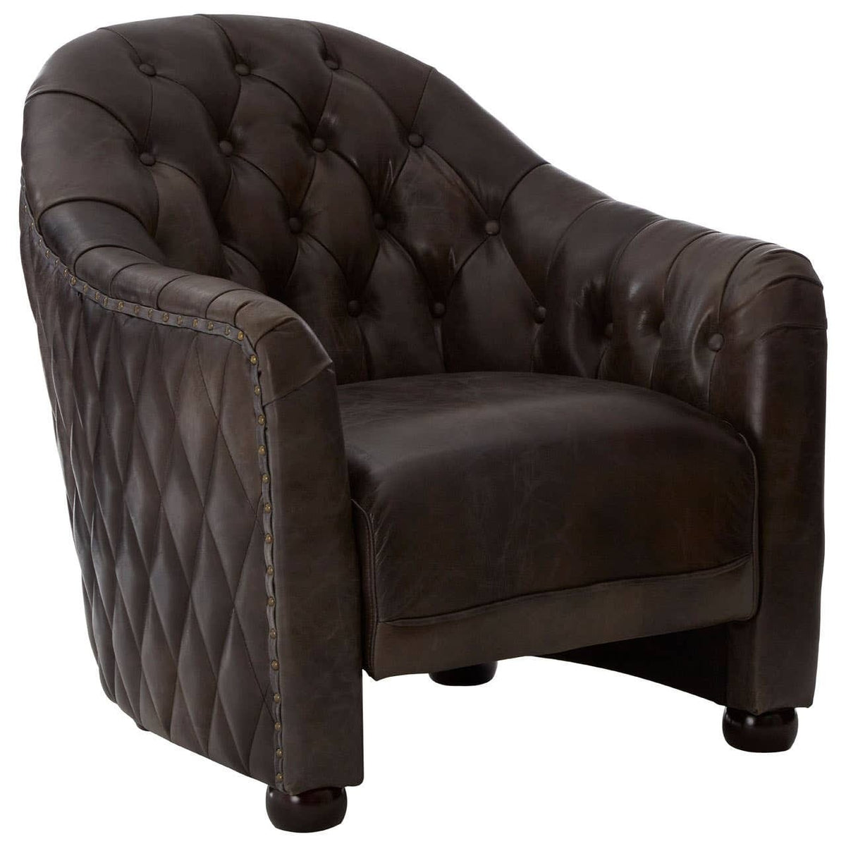 Esperance Living Victor Dark Grey Brown Leather Tub Chair House of Isabella UK