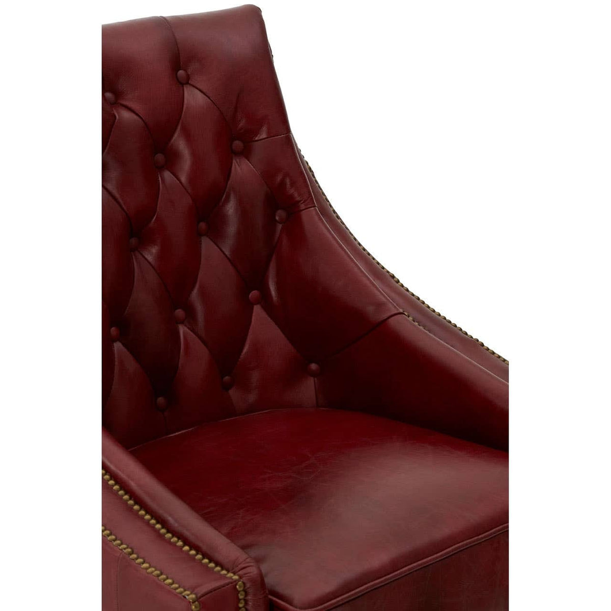 Esperance Living Victor Deep Red Leather Lounge Chair with Tufted Back House of Isabella UK