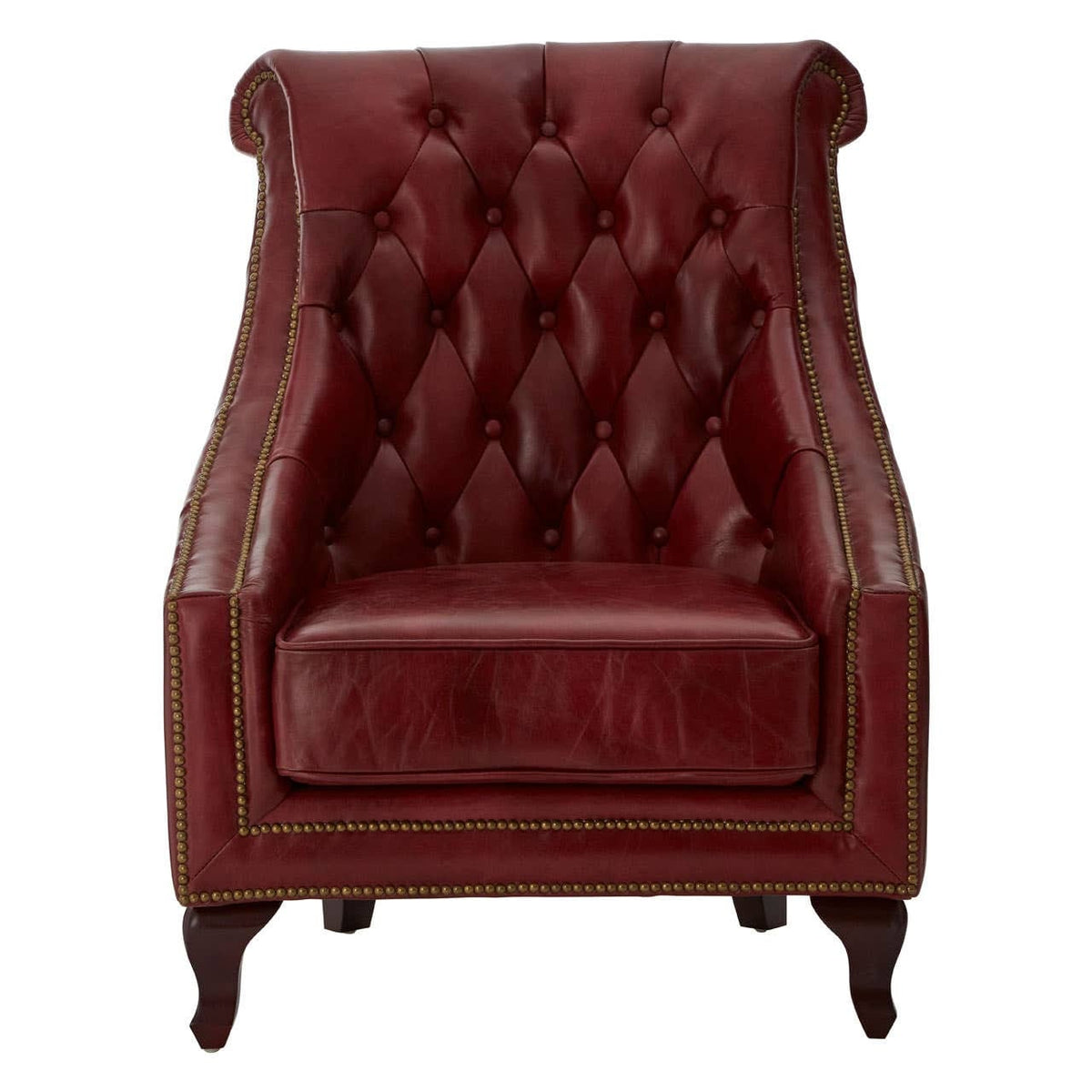 Esperance Living Victor Deep Red Leather Lounge Chair with Tufted Back House of Isabella UK