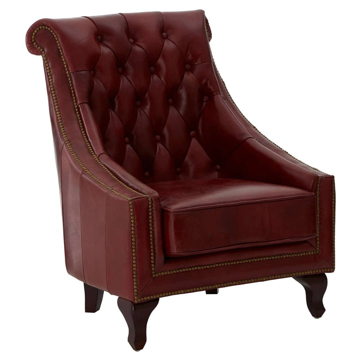 Esperance Living Victor Deep Red Leather Lounge Chair with Tufted Back House of Isabella UK
