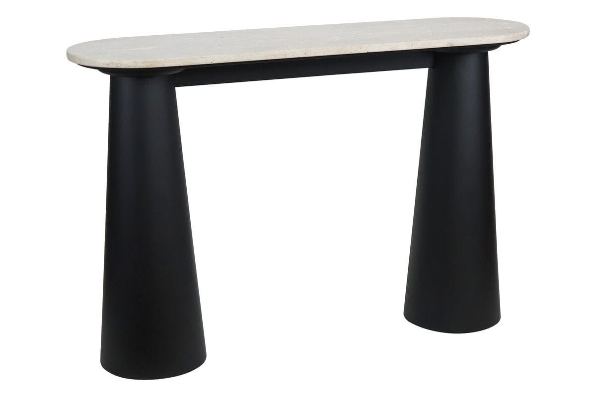 Esperance Living Waris Travertine Top and Black Mango Wood Console Table House of Isabella UK