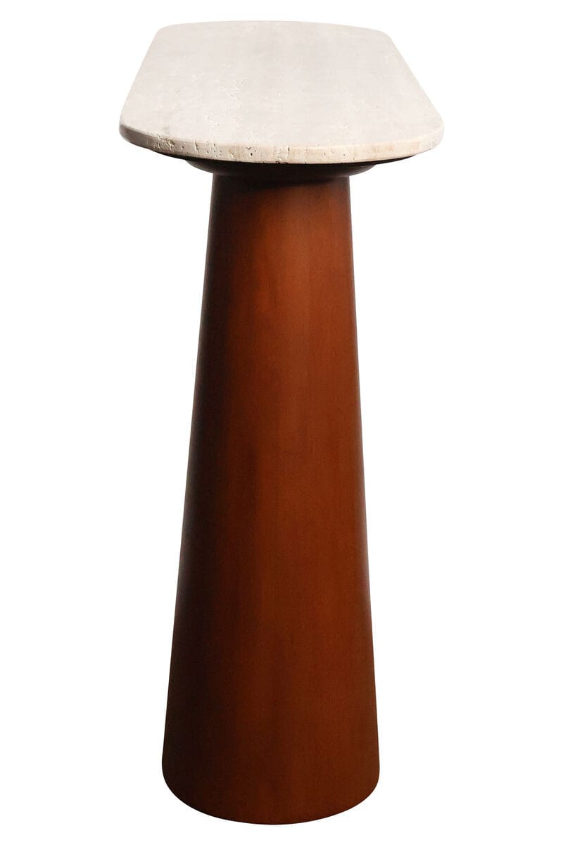 Esperance Living Waris Travertine Top and Brown Mango Wood Console Table House of Isabella UK