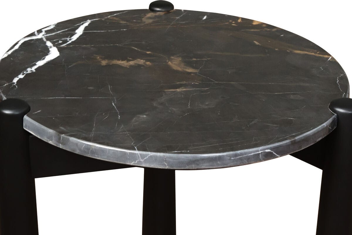 Esperance Living Wilbur Black and White Marble Top Side Table with Mango Wood Legs House of Isabella UK