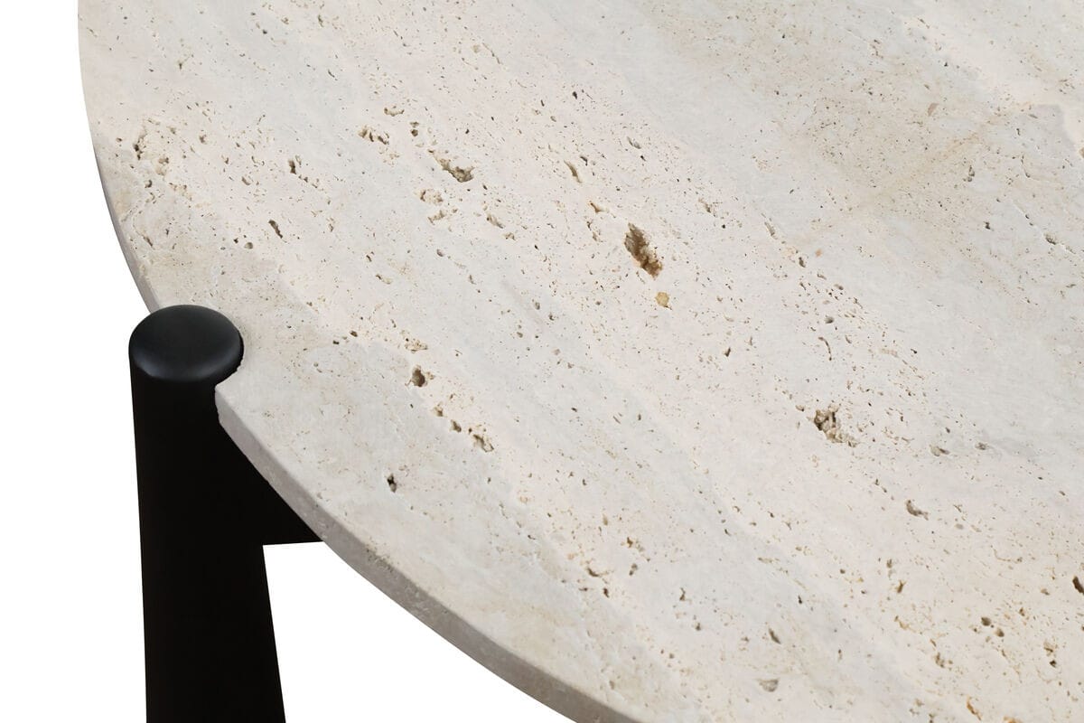 Esperance Living Wilbur Travertine Top and Black Finish Mango Wood Coffee Table House of Isabella UK