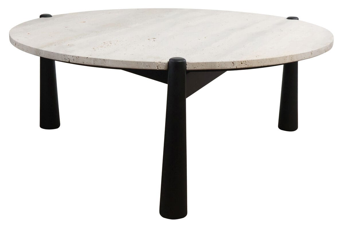 Esperance Living Wilbur Travertine Top and Black Finish Mango Wood Coffee Table House of Isabella UK