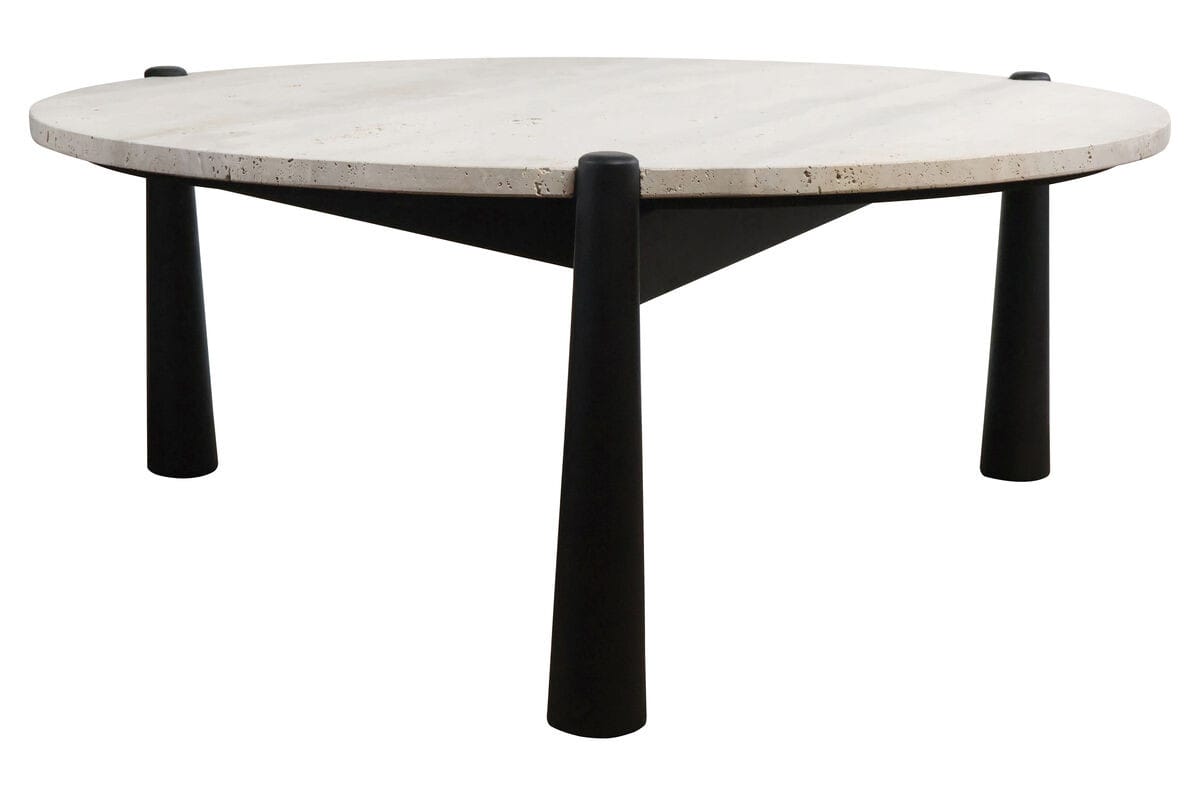 Esperance Living Wilbur Travertine Top and Black Finish Mango Wood Coffee Table House of Isabella UK
