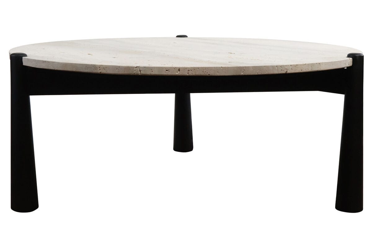 Esperance Living Wilbur Travertine Top and Black Finish Mango Wood Coffee Table House of Isabella UK