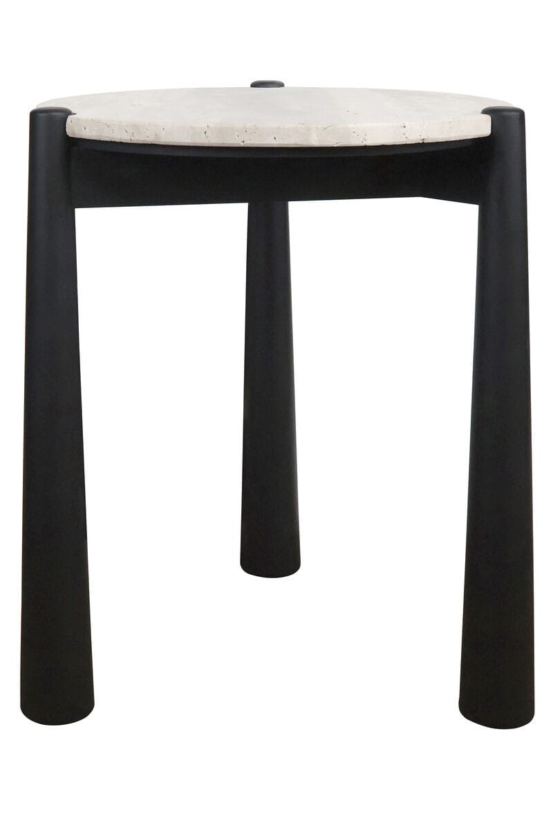 Esperance Living Wilbur Travertine Top and Black Finish Mango Wood Side Table House of Isabella UK