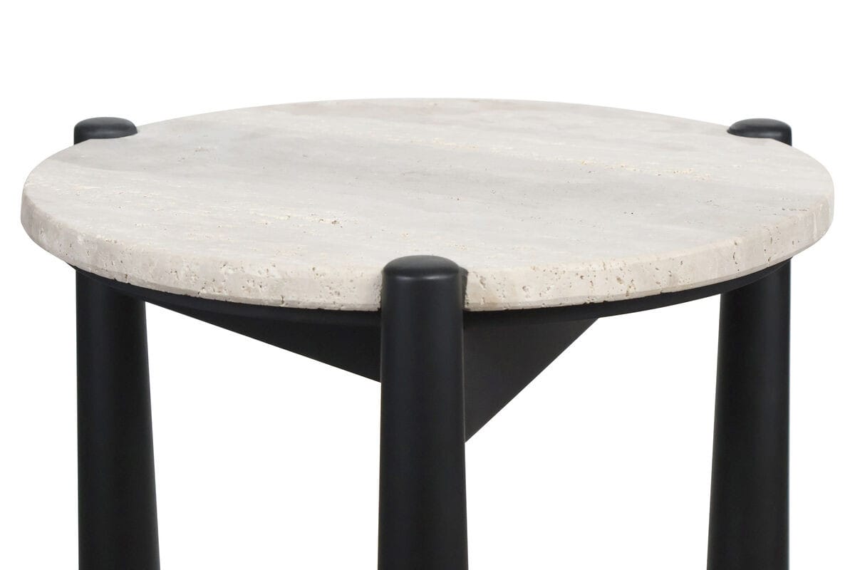 Esperance Living Wilbur Travertine Top and Black Finish Mango Wood Side Table House of Isabella UK