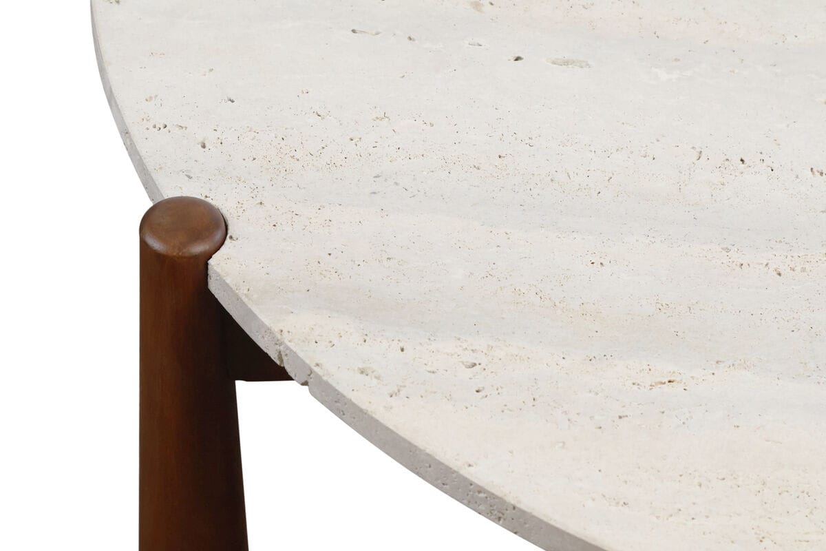 Esperance Living Wilbur Travertine Top and Brown Finish Mango Wood Coffee Table House of Isabella UK