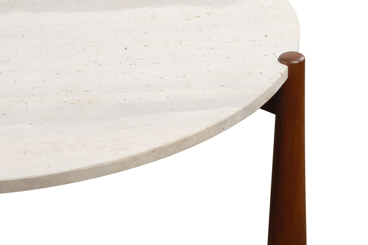 Esperance Living Wilbur Travertine Top and Brown Finish Mango Wood Coffee Table House of Isabella UK