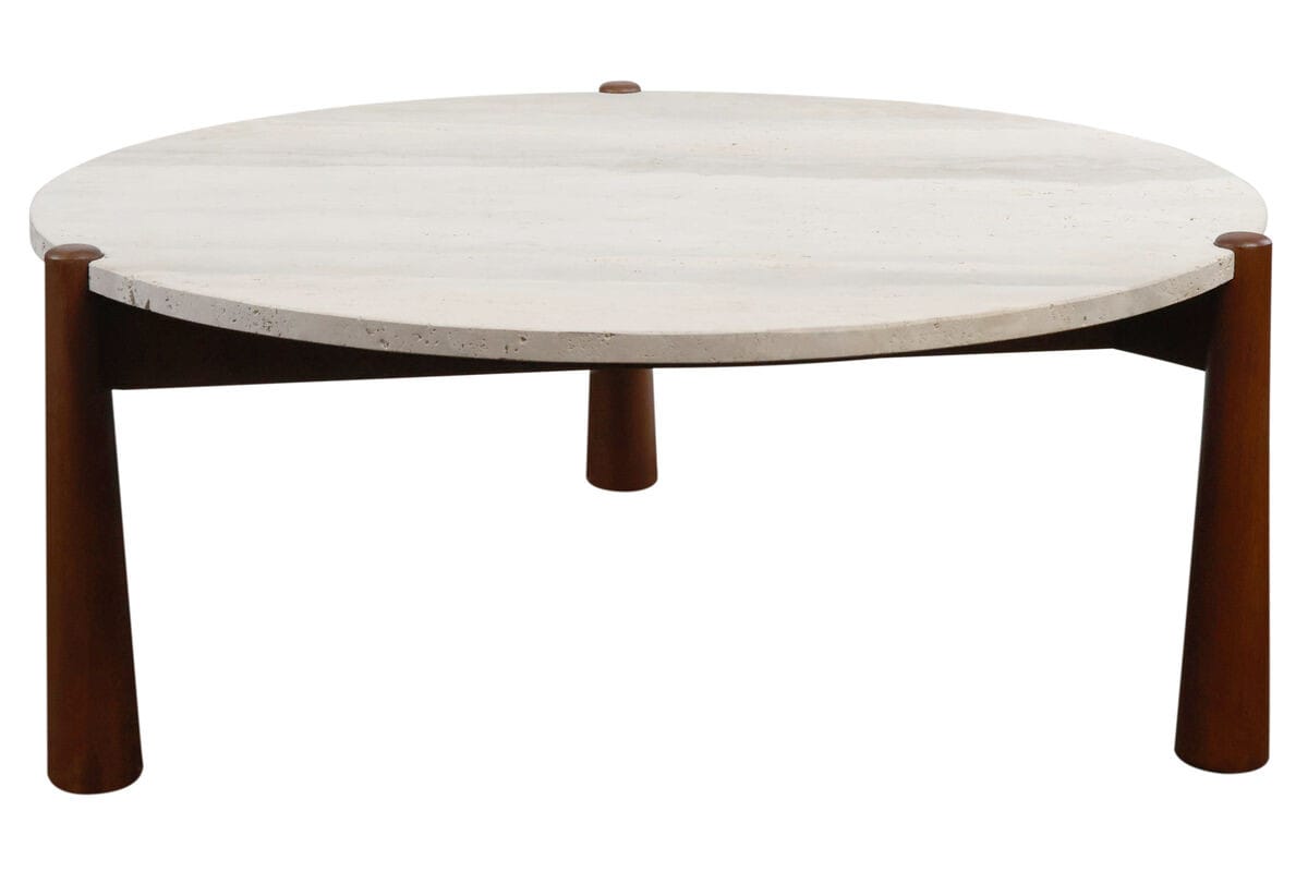Esperance Living Wilbur Travertine Top and Brown Finish Mango Wood Coffee Table House of Isabella UK