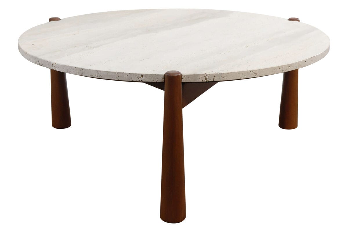 Esperance Living Wilbur Travertine Top and Brown Finish Mango Wood Coffee Table House of Isabella UK