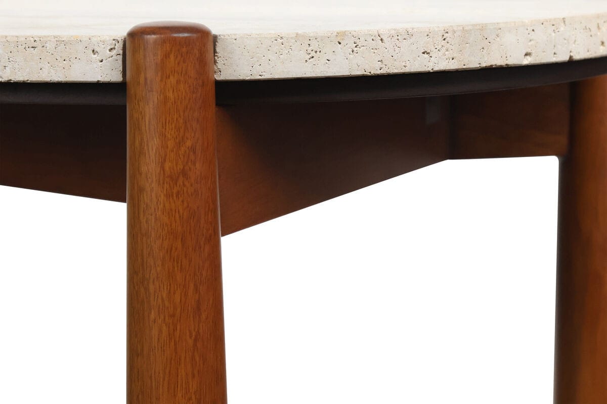 Esperance Living Wilbur Travertine Top and Brown Finish Mango Wood Side Table House of Isabella UK