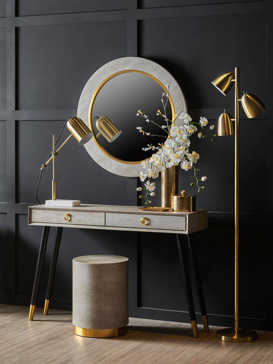 Esperance Mirrors Cadio Shagreen Effect and Gold Inlay Round Wall Mirror House of Isabella UK