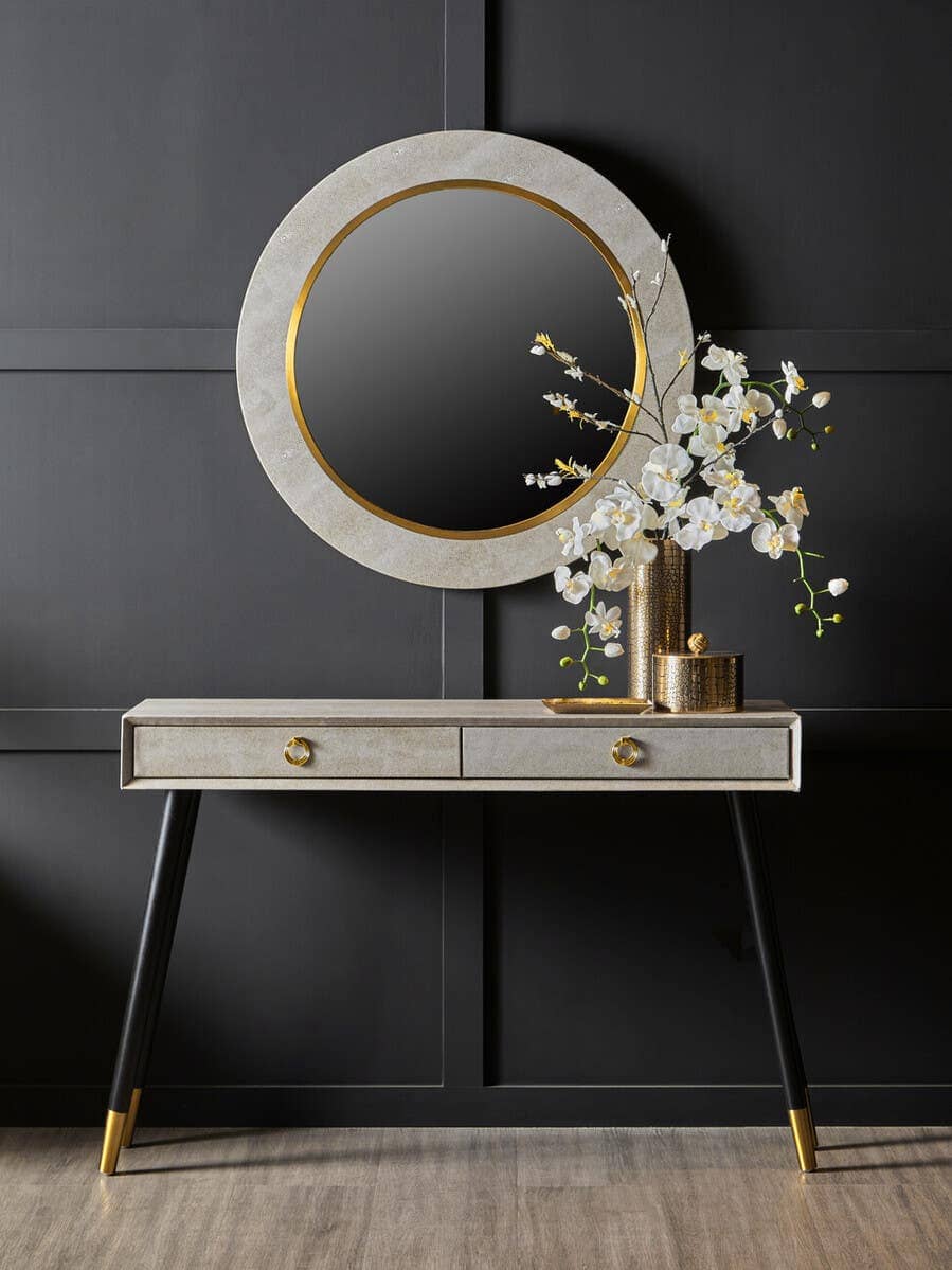 Esperance Mirrors Cadio Shagreen Effect and Gold Inlay Round Wall Mirror House of Isabella UK