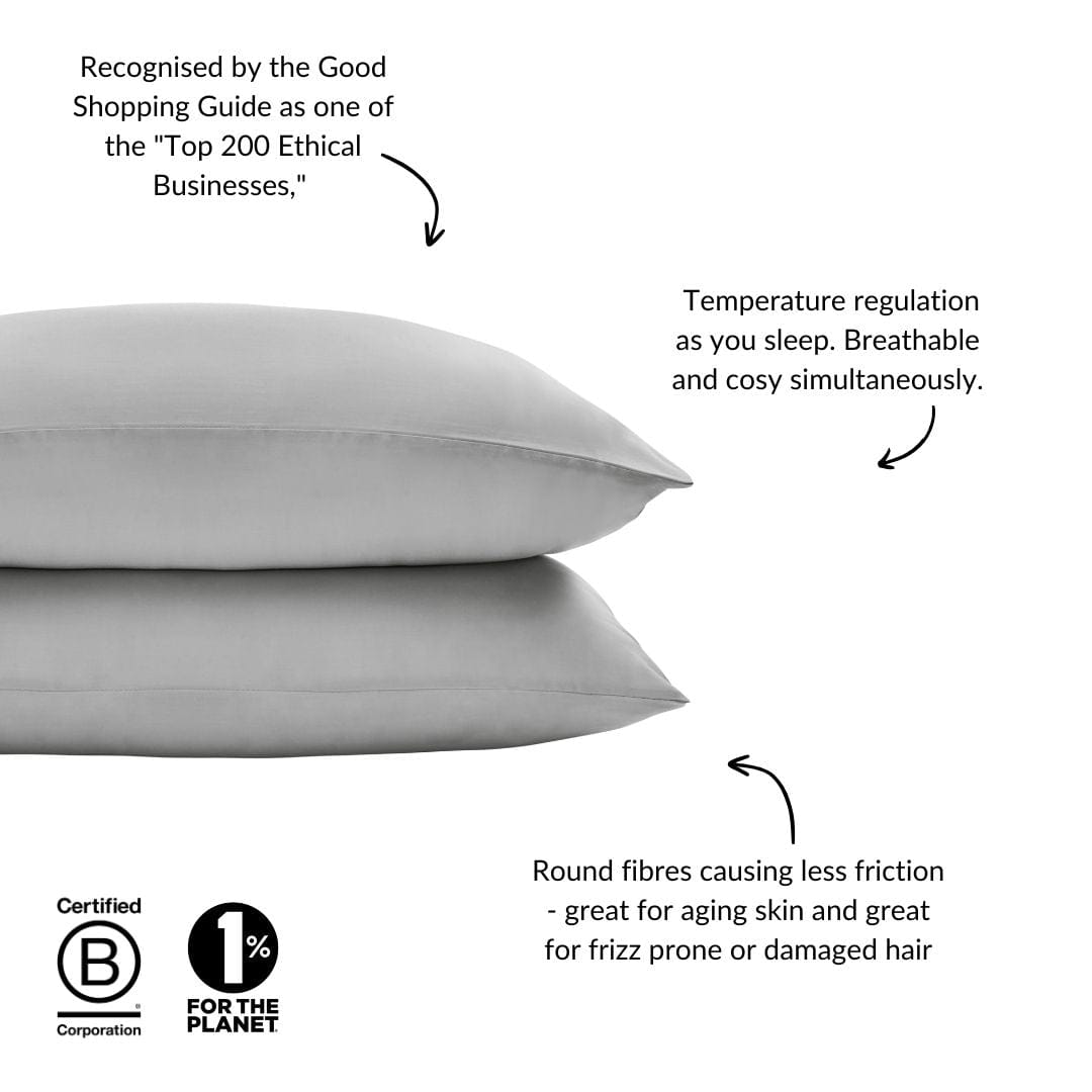 Ethical Bedding™ Pillowcases Eucalyptus Silk Pillowcase Pair in Grey (Best Seller) House of Isabella UK