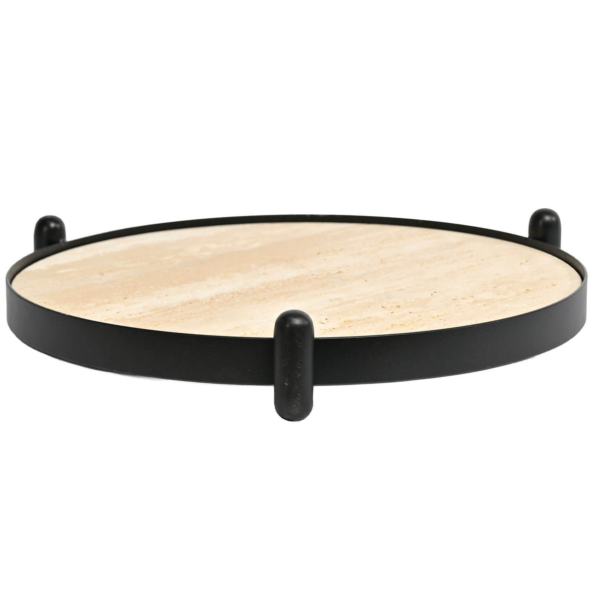 Metal Framed Round Tray in Travertine