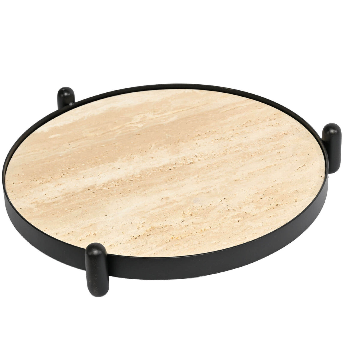 Metal Framed Round Tray in Travertine