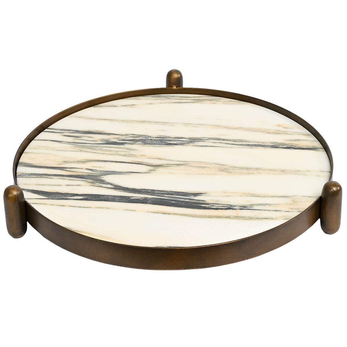 Metal Framed Round Tray in Landscape Marble