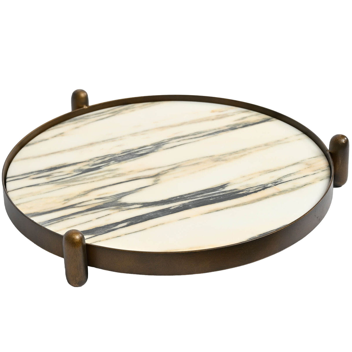 Metal Framed Round Tray in Landscape Marble