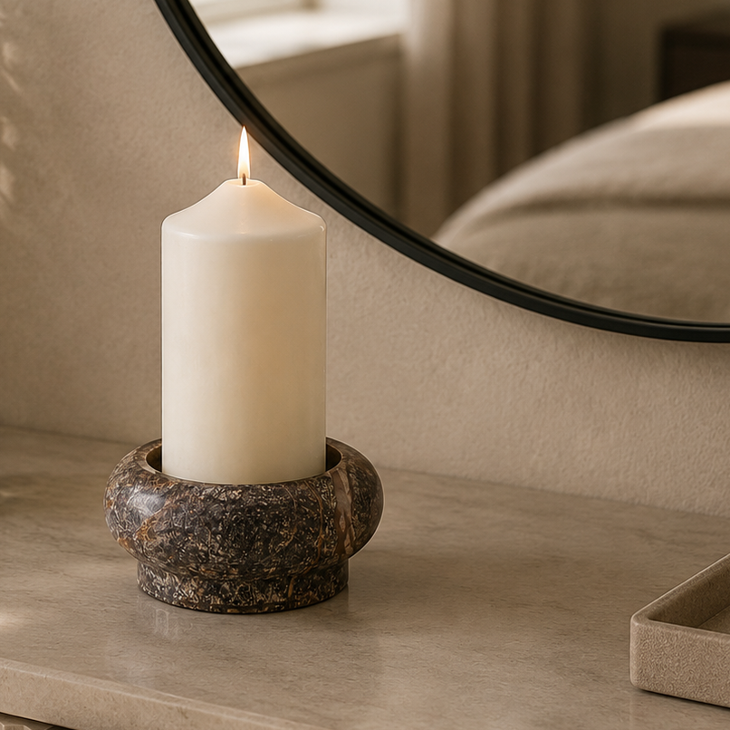 Fazio Forest Green Marble Pillar Candle Holder