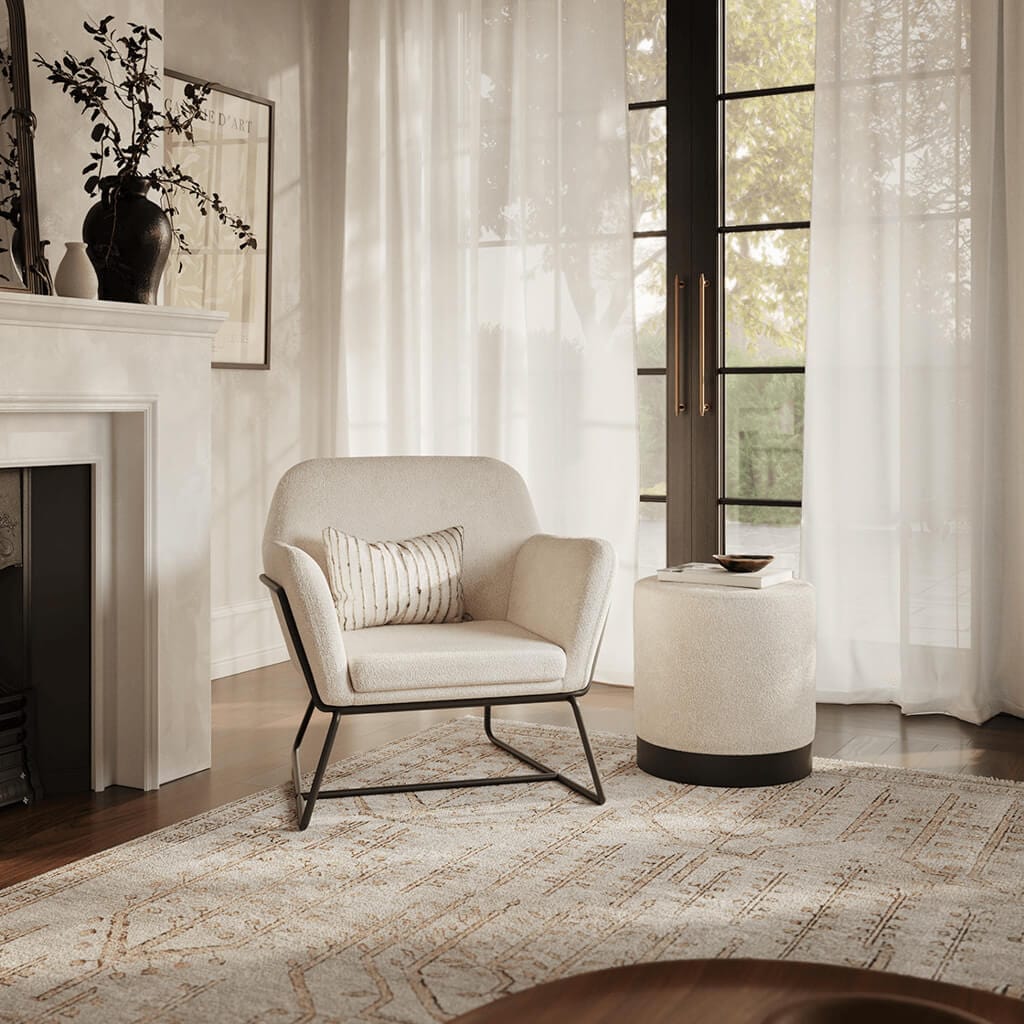 Lara Ivory Boucle Small Pouffe.