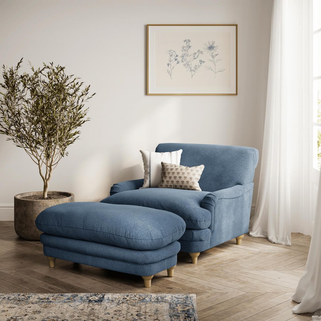 Fairmont Living Plumpton Denim Blue Footstool House of Isabella UK