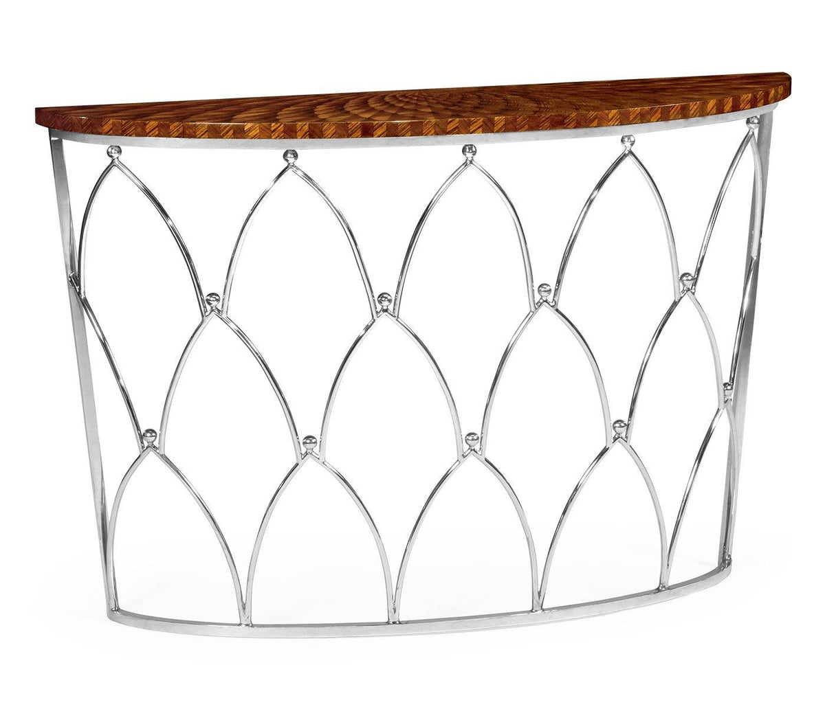 Demilune Console Table with Feather Inlay