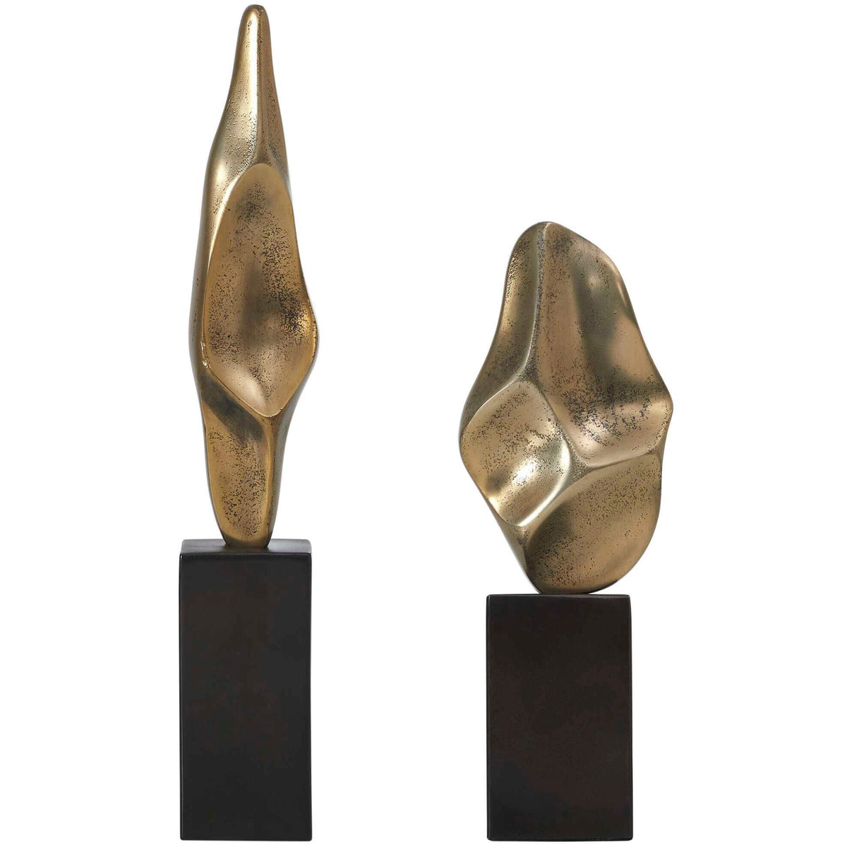 Fluid Geometry Gold Sculptures, Set of 2