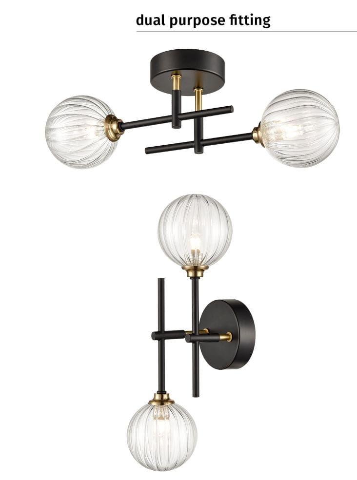 Franklite Lighting Abstraction 2lt Fitting Black and Brass House of Isabella UK