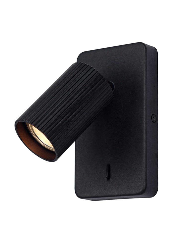 Franklite Lighting Broadway 1lt Spotlight matt black with black ribbed sleeve House of Isabella UK