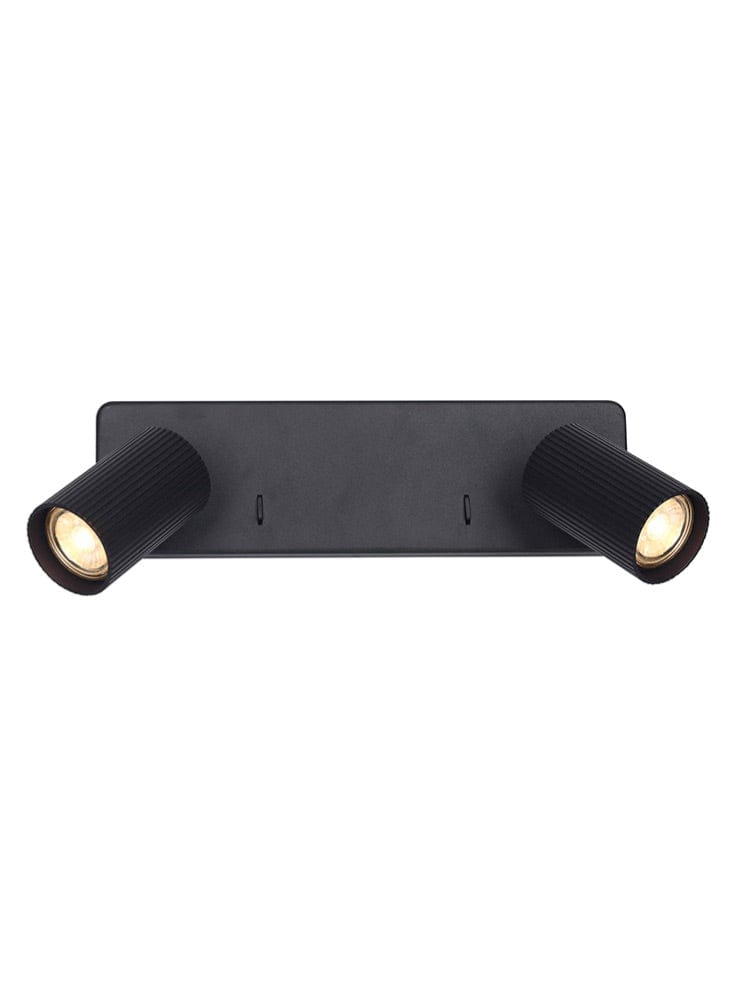Franklite Lighting Broadway 2lt Spotlight Matt Black with black ribbed sleeve House of Isabella UK