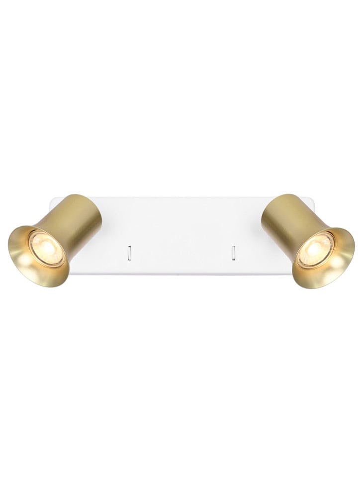 Franklite Lighting Broadway 2lt Spotlight Matt White with Satin Brass sleeve House of Isabella UK