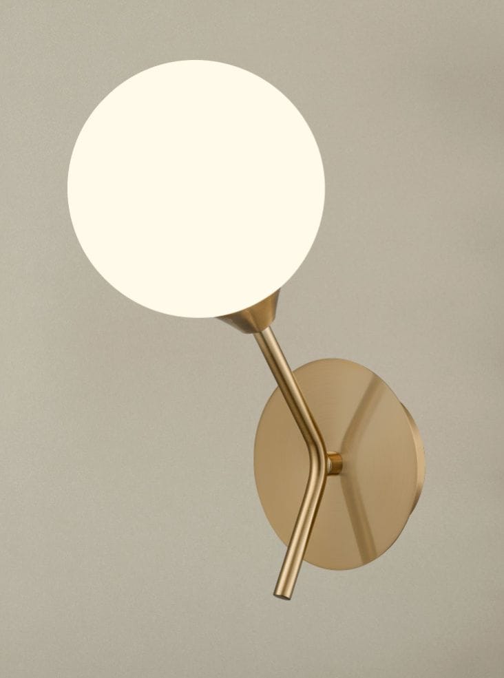 Franklite Lighting Cosmic 1 light wall bracket in antique gold with matt opal glass House of Isabella UK