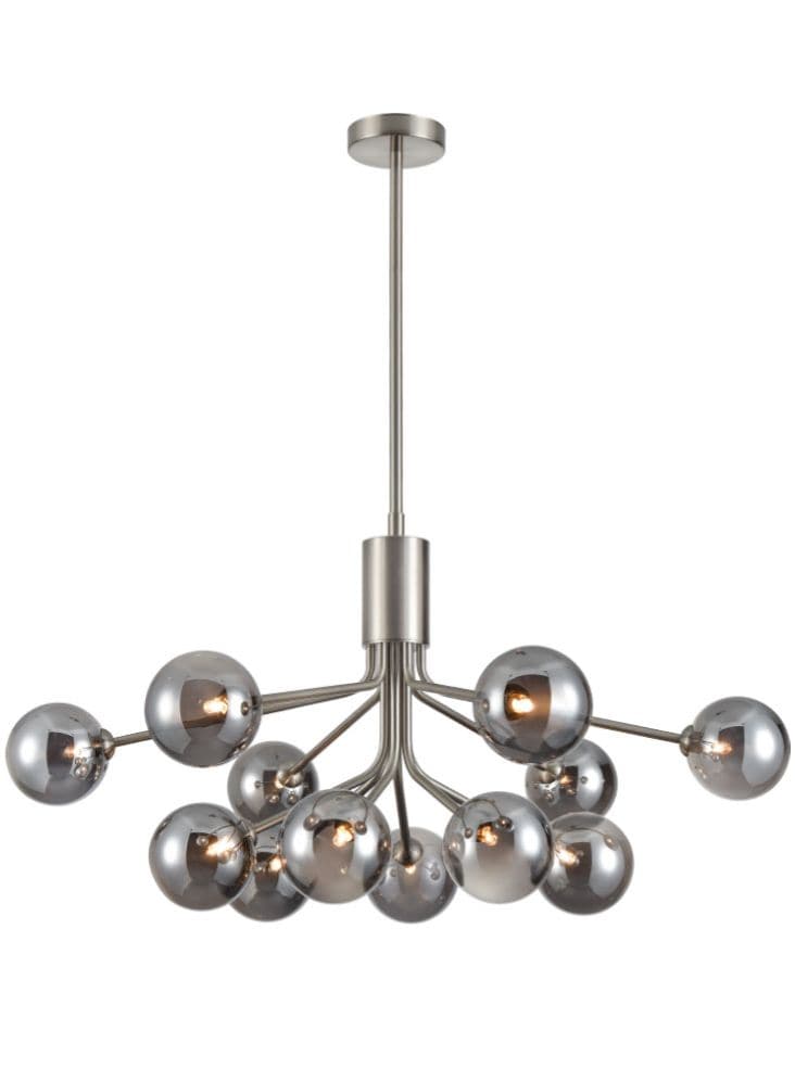 Franklite Lighting Cosmic 12 light pendant in satin nickel with smoked glass House of Isabella UK
