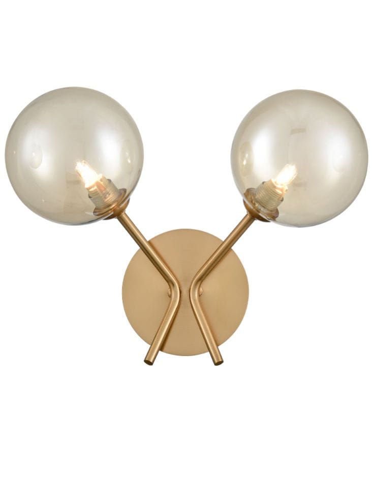 Franklite Lighting Cosmic 2 light wall bracket in antique gold with amber glass House of Isabella UK