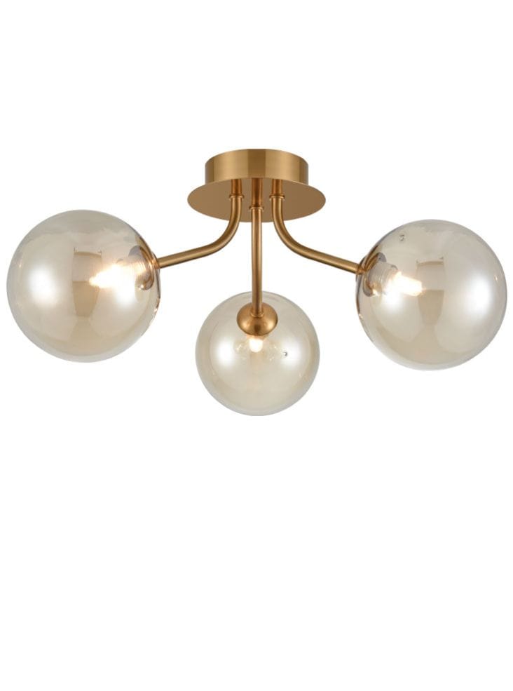 Franklite Lighting Cosmic 3 light fitting in antique gold with amber glass House of Isabella UK