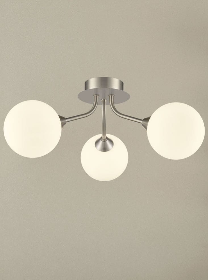 Franklite Lighting Cosmic 3 light fitting in satin nickel with matt opal glass House of Isabella UK