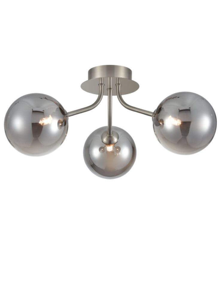 Franklite Lighting Cosmic 3 light fitting in satin nickel with smoke glass House of Isabella UK